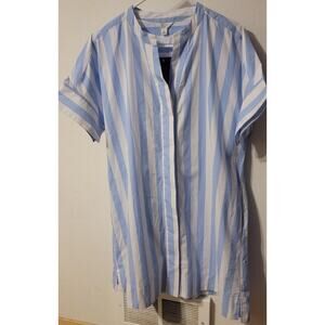 NWT $99 Crown & Ivy Cotton Shirt Dress Lg Petite Midi Preppy Blue White